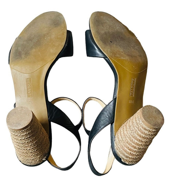 TALBOTS Black Strappy Espadrille Heel Black Leather Pumps SZ 10 - Picture 6 of 11